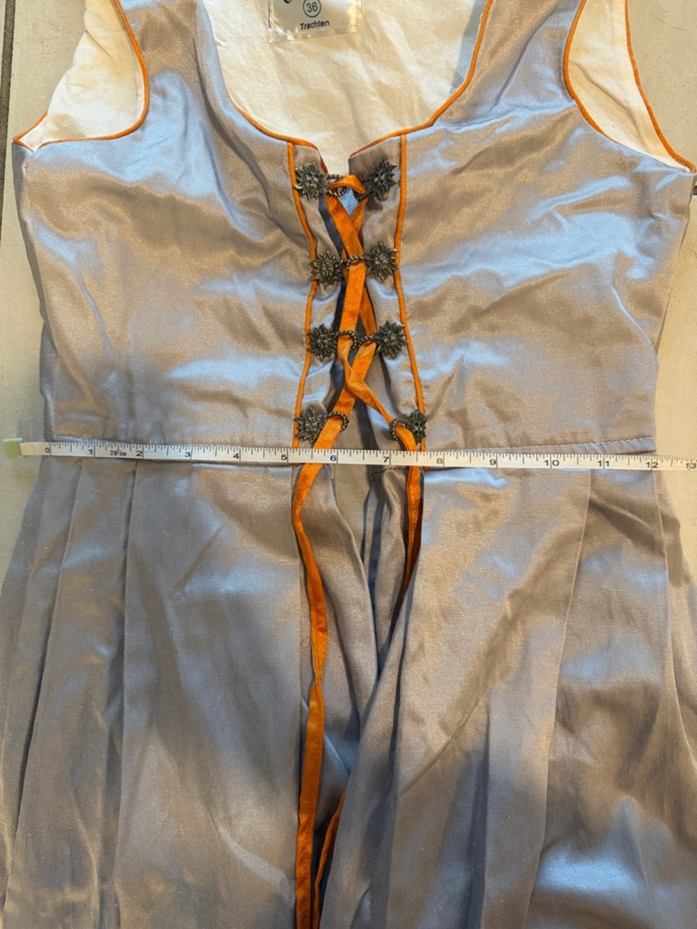 Light Gray with Orange Trim Dirndl - Picture 9 of 11